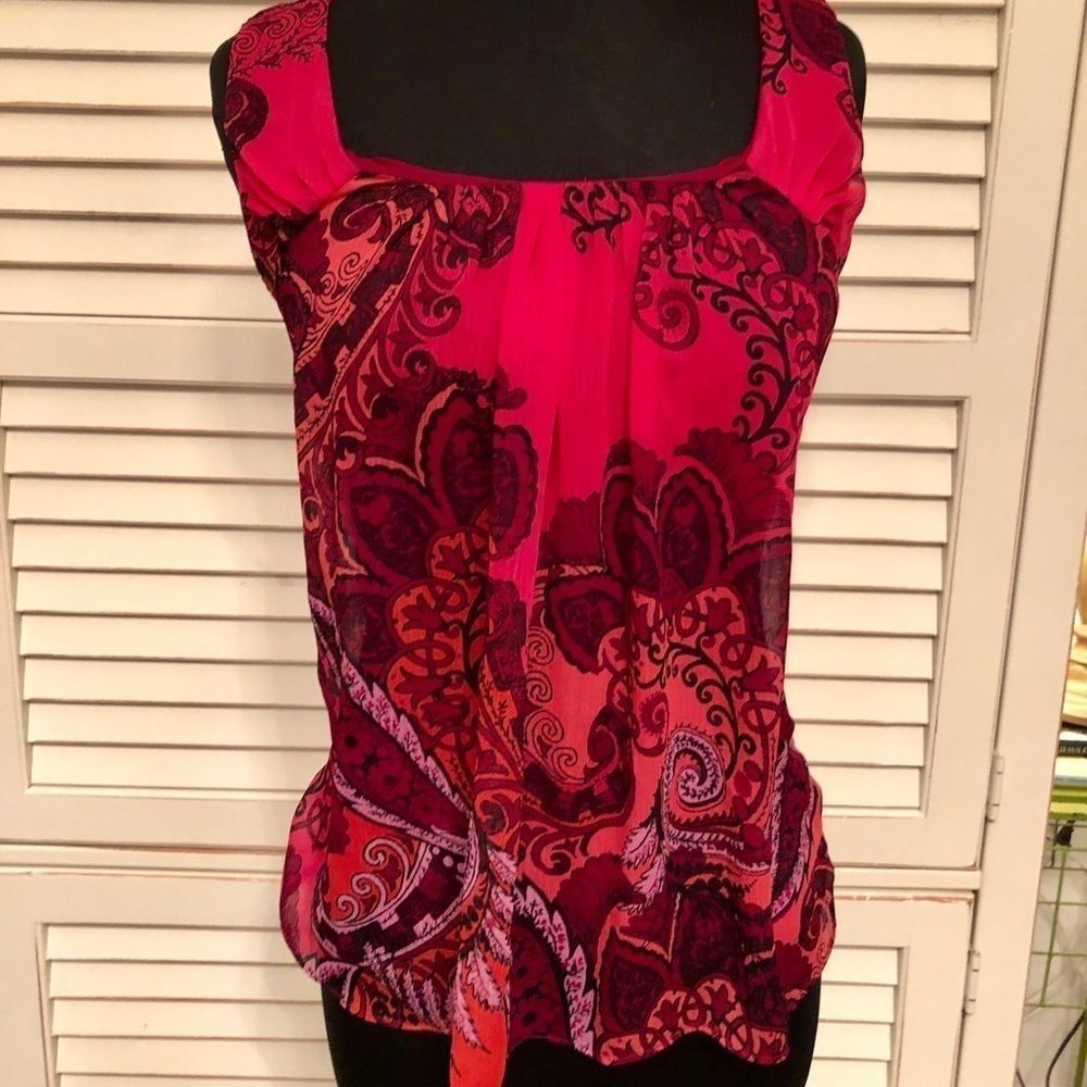 "NY & Co. XS Dark Pink Chiffon Tank Top - Gently Used - Chiffon Overlay"